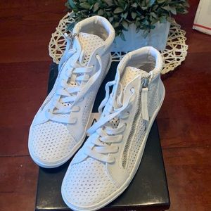 High top perforated white sneakers
